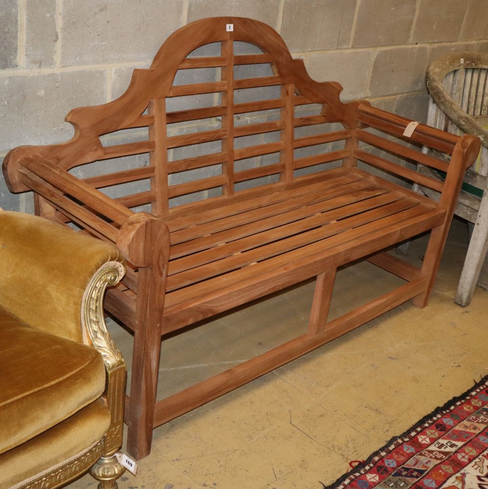 A teak Lutyens style garden bench, W.166cm, D.50cm, H.107cm